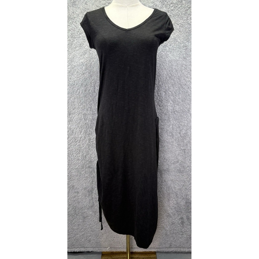 Toad & Co Muse Dress Womens Small Black Tencel Organic Cotton Midi Pocket Casual